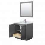 36 Inch Single Bathroom Vanity in Dark Gray, White Carrara Marble Countertop, Sink, Nickel Trim, 34 Inch Mirror