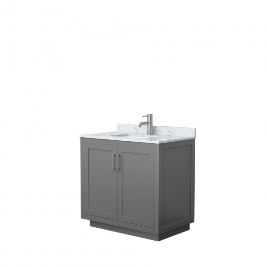 36 Inch Single Bathroom Vanity in Dark Gray, White Carrara Marble Countertop, Sink, Nickel Trim