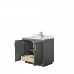 36 Inch Single Bathroom Vanity in Dark Gray, White Carrara Marble Countertop, Sink, Nickel Trim