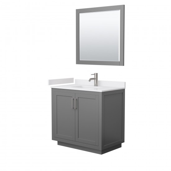 36 Inch Single Bathroom Vanity in Dark Gray, White Cultured Marble Countertop, Sink, Nickel Trim, 34 Inch Mirror