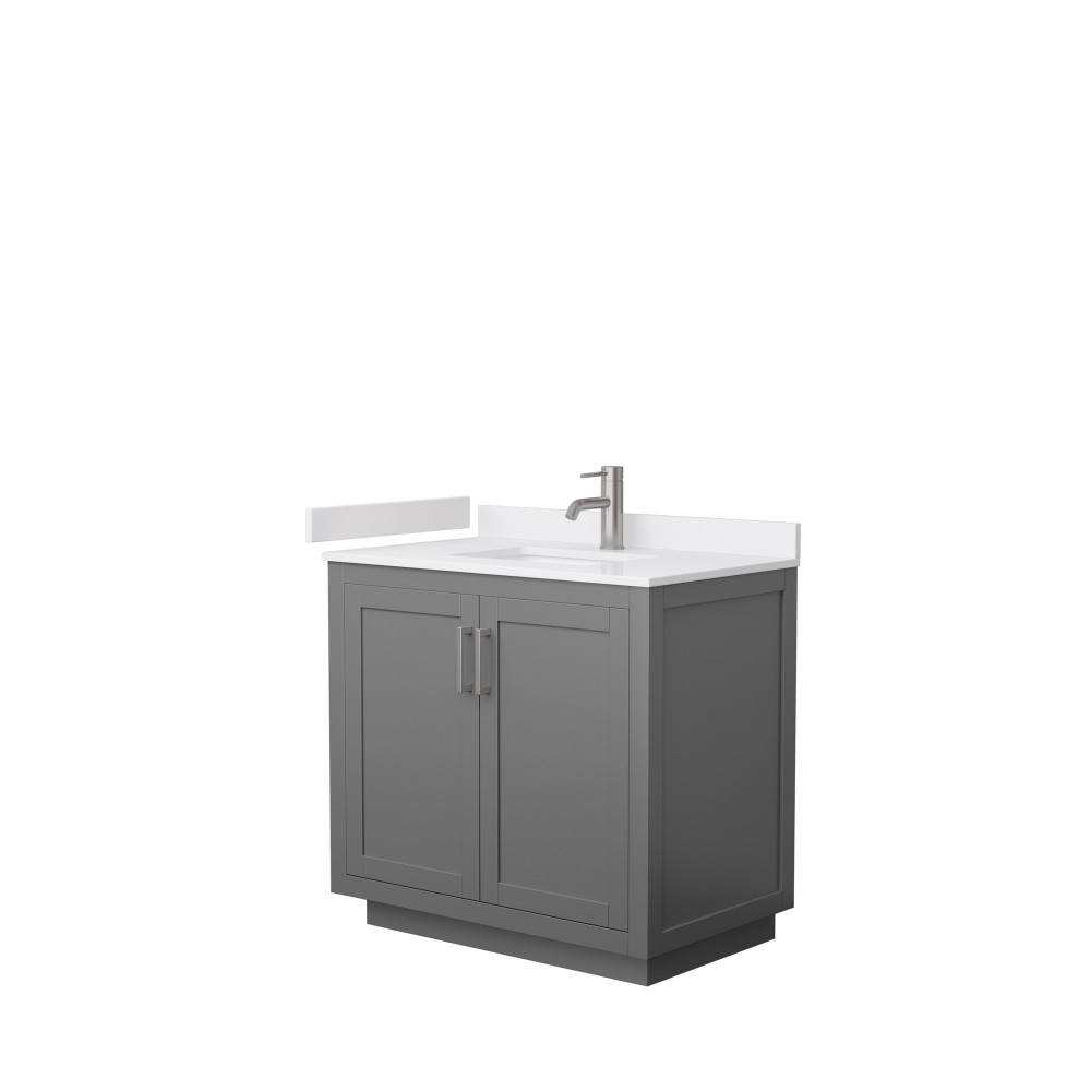 36 Inch Single Bathroom Vanity in Dark Gray, White Cultured Marble Countertop, Sink, Nickel Trim