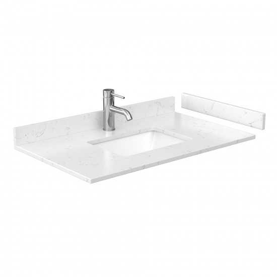 36 Inch Single Bathroom Vanity in White, Light-Vein Carrara Cultured Marble Countertop, Sink, Black Trim