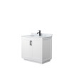 36 Inch Single Bathroom Vanity in White, White Carrara Marble Countertop, Sink, Black Trim