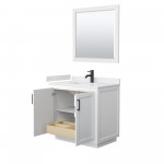 36 Inch Single Bathroom Vanity in White, White Cultured Marble Countertop, Sink, Black Trim, 34 Inch Mirror