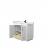 36 Inch Single Bathroom Vanity in White, White Cultured Marble Countertop, Sink, Black Trim