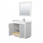 36 Inch Single Bathroom Vanity in White, Light-Vein Carrara Cultured Marble Countertop, Sink, Nickel Trim, 34 Inch Mirror