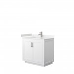 36 Inch Single Bathroom Vanity in White, Light-Vein Carrara Cultured Marble Countertop, Sink, Nickel Trim