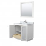 36 Inch Single Bathroom Vanity in White, White Carrara Marble Countertop, Sink, Nickel Trim, 34 Inch Mirror