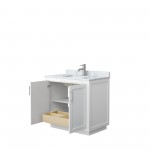 36 Inch Single Bathroom Vanity in White, White Carrara Marble Countertop, Sink, Nickel Trim