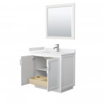 36 Inch Single Bathroom Vanity in White, White Cultured Marble Countertop, Sink, Nickel Trim, 34 Inch Mirror