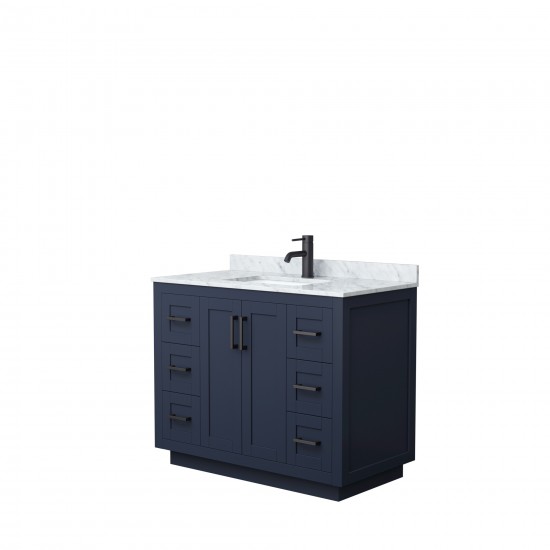 42 Inch Single Bathroom Vanity in Dark Blue, White Carrara Marble Countertop, Sink, Black Trim