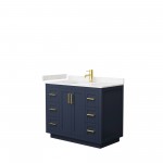 42 Inch Single Bathroom Vanity in Dark Blue, Light-Vein Carrara Cultured Marble Countertop, Sink, Gold Trim