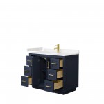 42 Inch Single Bathroom Vanity in Dark Blue, Light-Vein Carrara Cultured Marble Countertop, Sink, Gold Trim