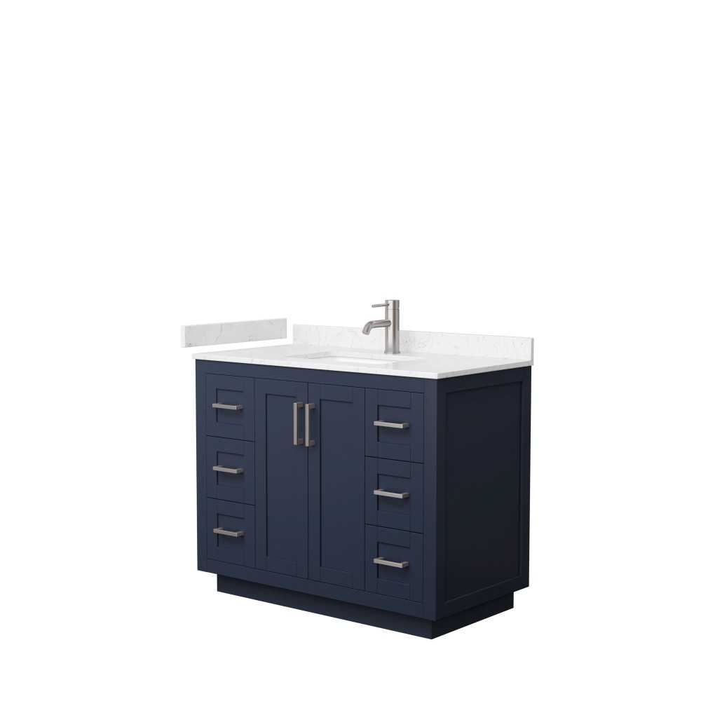 42 Inch Single Bathroom Vanity in Dark Blue, Light-Vein Carrara Cultured Marble Countertop, Sink, Nickel Trim