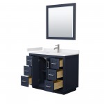 42 Inch Single Bathroom Vanity in Dark Blue, White Cultured Marble Countertop, Sink, Nickel Trim, 34 Inch Mirror