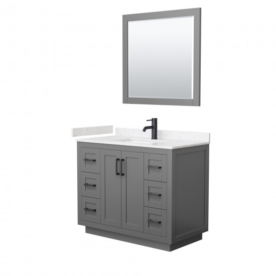 42 Inch Single Bathroom Vanity in Dark Gray, Light-Vein Carrara Cultured Marble Countertop, Sink, Black Trim, 34 Inch Mirror