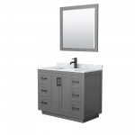 42 Inch Single Bathroom Vanity in Dark Gray, White Carrara Marble Countertop, Sink, Black Trim, 34 Inch Mirror