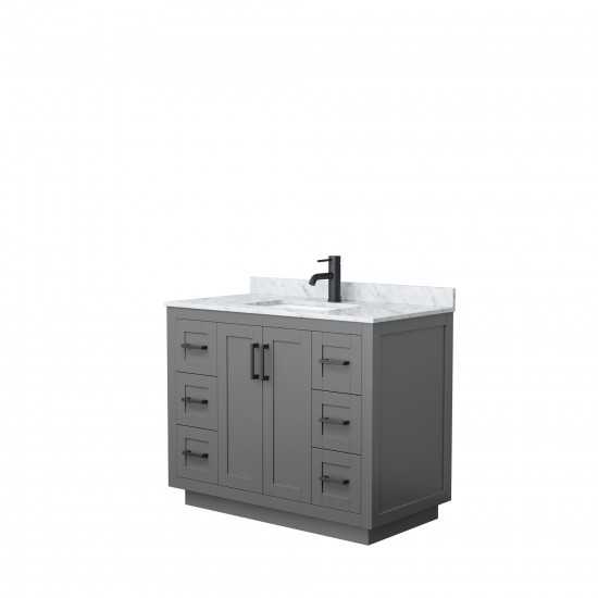 42 Inch Single Bathroom Vanity in Dark Gray, White Carrara Marble Countertop, Sink, Black Trim