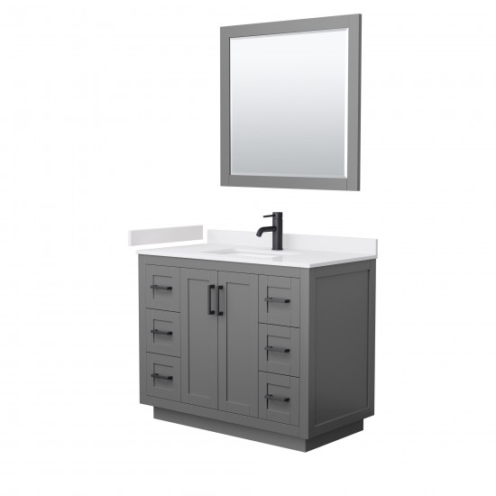 42 Inch Single Bathroom Vanity in Dark Gray, White Cultured Marble Countertop, Sink, Black Trim, 34 Inch Mirror