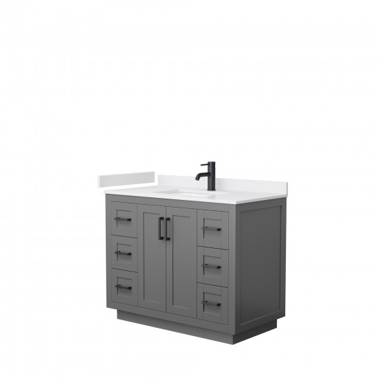 42 Inch Single Bathroom Vanity in Dark Gray, White Cultured Marble Countertop, Sink, Black Trim