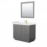 42 Inch Single Bathroom Vanity in Dark Gray, Light-Vein Carrara Cultured Marble Countertop, Sink, Gold Trim, 34 Inch Mirror