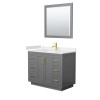 42 Inch Single Bathroom Vanity in Dark Gray, Light-Vein Carrara Cultured Marble Countertop, Sink, Gold Trim, 34 Inch Mirror