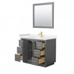 42 Inch Single Bathroom Vanity in Dark Gray, Light-Vein Carrara Cultured Marble Countertop, Sink, Gold Trim, 34 Inch Mirror