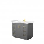 42 Inch Single Bathroom Vanity in Dark Gray, Light-Vein Carrara Cultured Marble Countertop, Sink, Gold Trim