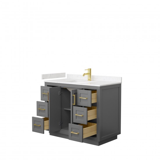 42 Inch Single Bathroom Vanity in Dark Gray, Light-Vein Carrara Cultured Marble Countertop, Sink, Gold Trim