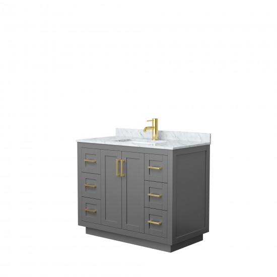 42 Inch Single Bathroom Vanity in Dark Gray, White Carrara Marble Countertop, Sink, Gold Trim