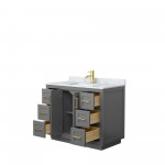 42 Inch Single Bathroom Vanity in Dark Gray, White Carrara Marble Countertop, Sink, Gold Trim