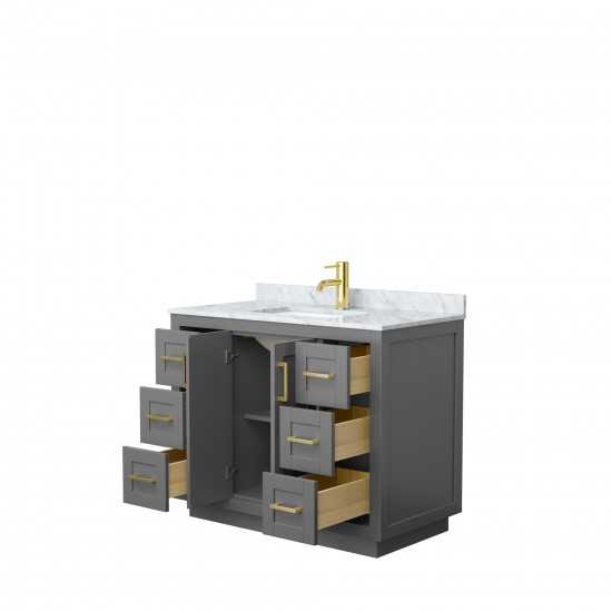 42 Inch Single Bathroom Vanity in Dark Gray, White Carrara Marble Countertop, Sink, Gold Trim