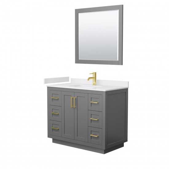 42 Inch Single Bathroom Vanity in Dark Gray, White Cultured Marble Countertop, Sink, Gold Trim, 34 Inch Mirror