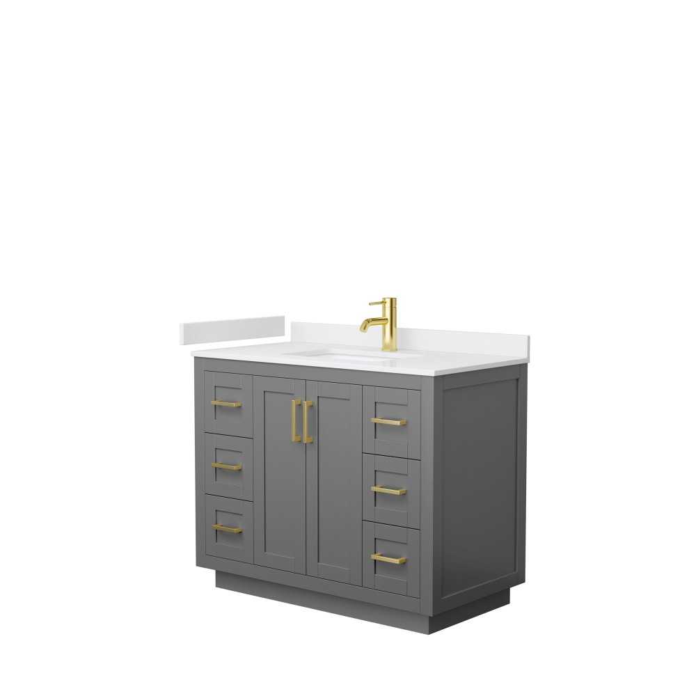 42 Inch Single Bathroom Vanity in Dark Gray, White Cultured Marble Countertop, Sink, Gold Trim