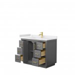 42 Inch Single Bathroom Vanity in Dark Gray, White Cultured Marble Countertop, Sink, Gold Trim