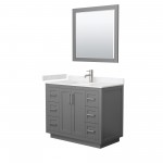 42 Inch Single Bathroom Vanity in Dark Gray, Light-Vein Carrara Cultured Marble Countertop, Sink, Nickel Trim, 34 Inch Mirror