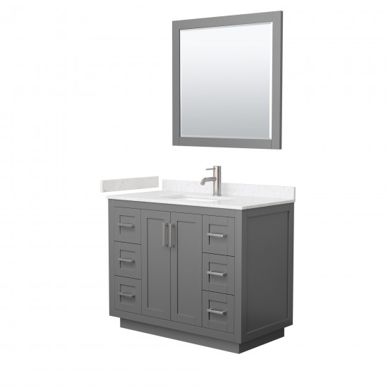 42 Inch Single Bathroom Vanity in Dark Gray, Light-Vein Carrara Cultured Marble Countertop, Sink, Nickel Trim, 34 Inch Mirror