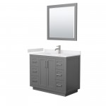 42 Inch Single Bathroom Vanity in Dark Gray, White Cultured Marble Countertop, Sink, Nickel Trim, 34 Inch Mirror