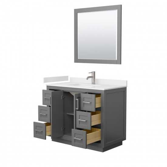 42 Inch Single Bathroom Vanity in Dark Gray, White Cultured Marble Countertop, Sink, Nickel Trim, 34 Inch Mirror