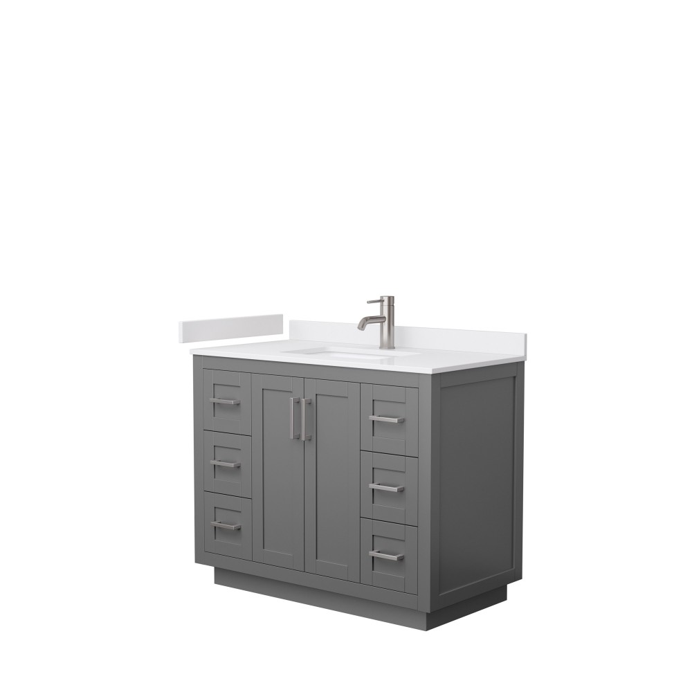 42 Inch Single Bathroom Vanity in Dark Gray, White Cultured Marble Countertop, Sink, Nickel Trim