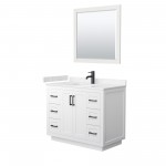 42 Inch Single Bathroom Vanity in White, Light-Vein Carrara Cultured Marble Countertop, Sink, Black Trim, 34 Inch Mirror