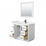 42 Inch Single Bathroom Vanity in White, Light-Vein Carrara Cultured Marble Countertop, Sink, Black Trim, 34 Inch Mirror