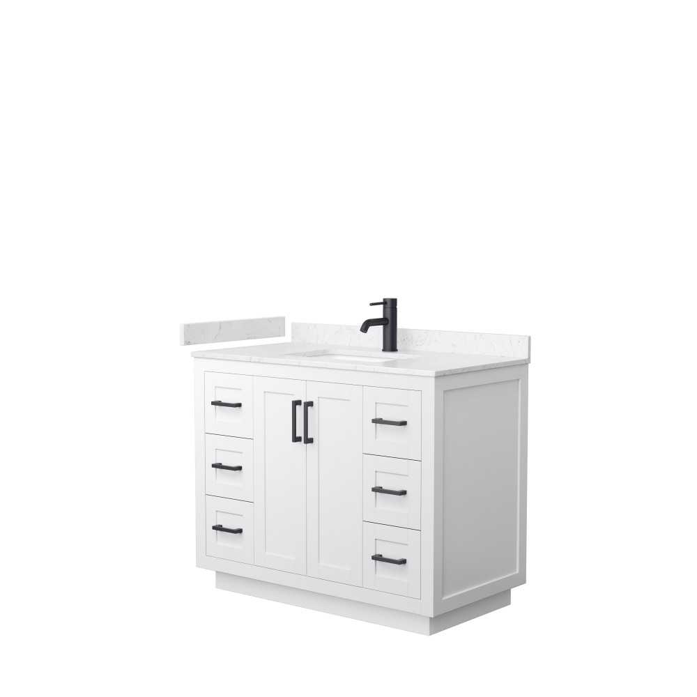 42 Inch Single Bathroom Vanity in White, Light-Vein Carrara Cultured Marble Countertop, Sink, Black Trim