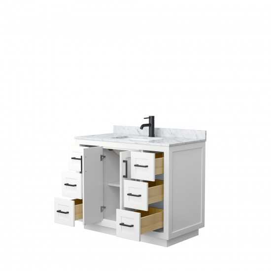 42 Inch Single Bathroom Vanity in White, White Carrara Marble Countertop, Sink, Black Trim