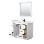 42 Inch Single Bathroom Vanity in White, White Cultured Marble Countertop, Sink, Black Trim, 34 Inch Mirror