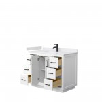 42 Inch Single Bathroom Vanity in White, White Cultured Marble Countertop, Sink, Black Trim