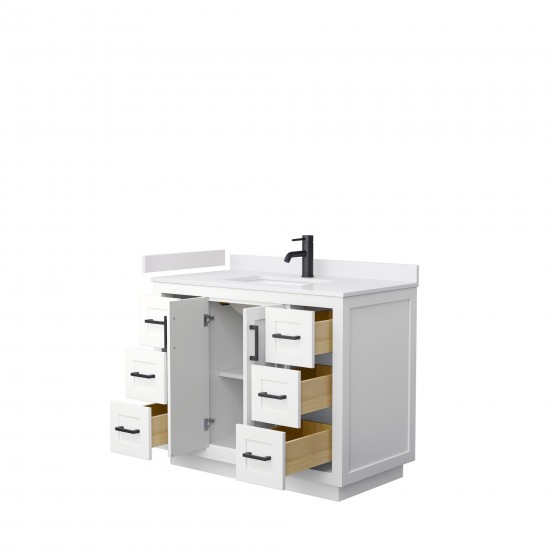 42 Inch Single Bathroom Vanity in White, White Cultured Marble Countertop, Sink, Black Trim