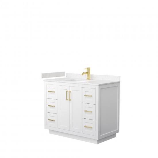 42 Inch Single Bathroom Vanity in White, Light-Vein Carrara Cultured Marble Countertop, Sink, Gold Trim