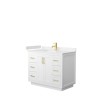 42 Inch Single Bathroom Vanity in White, Light-Vein Carrara Cultured Marble Countertop, Sink, Gold Trim