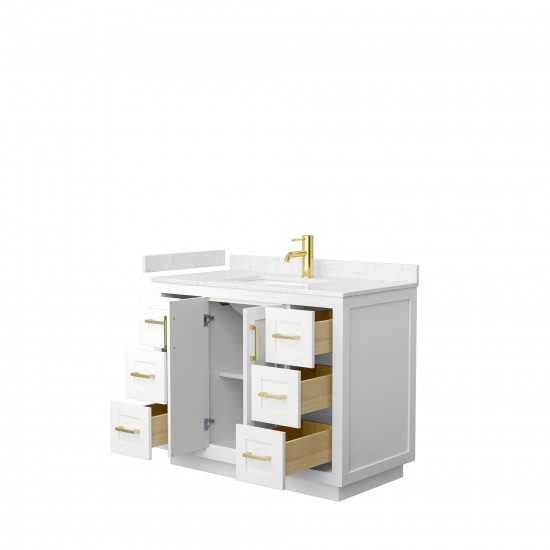 42 Inch Single Bathroom Vanity in White, Light-Vein Carrara Cultured Marble Countertop, Sink, Gold Trim